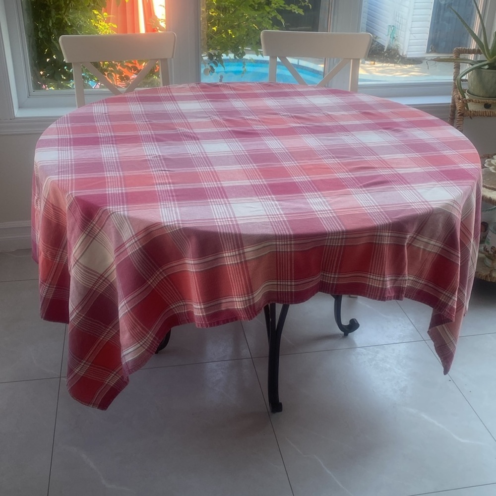 PLAID Red & White Plaid Rectangular Tablecloth 53.5” x 74”